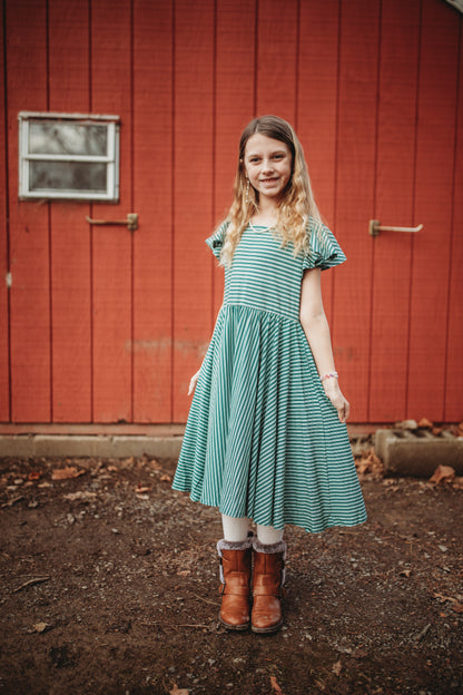 Yuletide Pinstripes ~ Fairy-twirl Dress