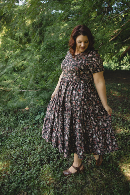 woman wearing a modest nursing floral dress