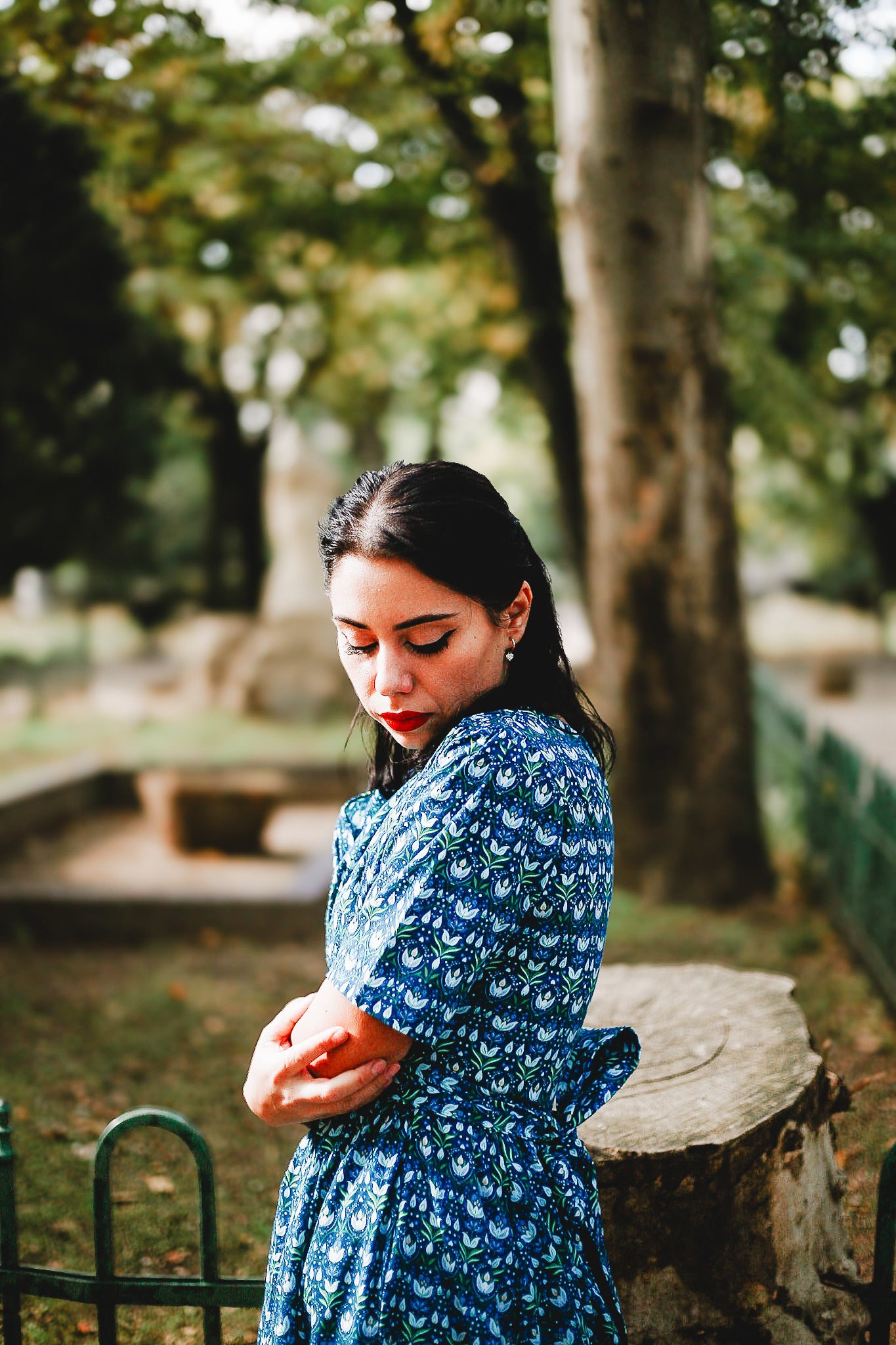 Woman in modest nursing dress outdoors