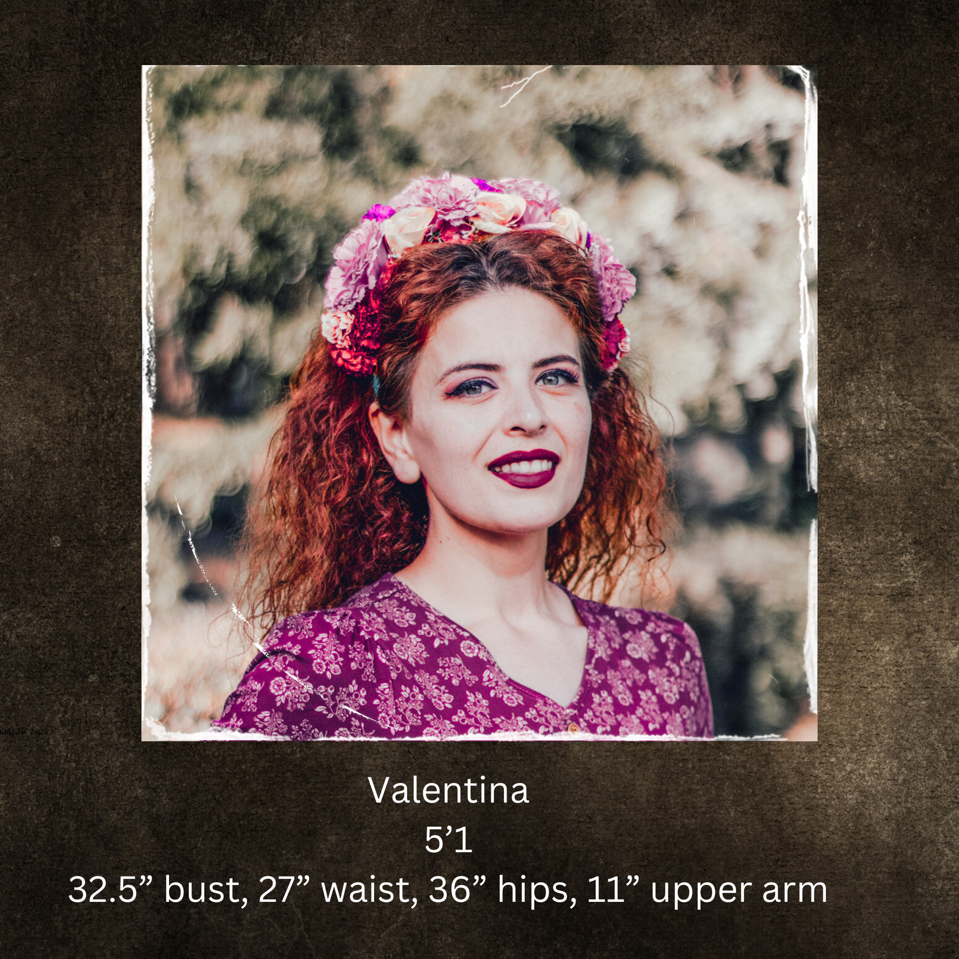 Woman with floral headband in purple dress