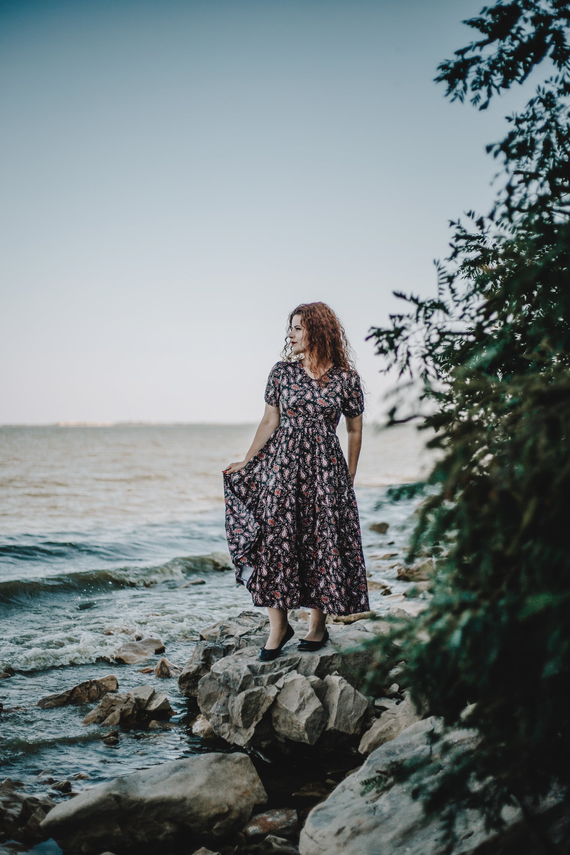 woman wearing a modest nursing floral dress