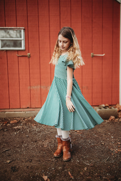 Yuletide Pinstripes ~ Fairy-twirl Dress