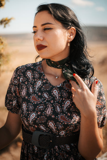 woman wearing a modest nursing floral dress