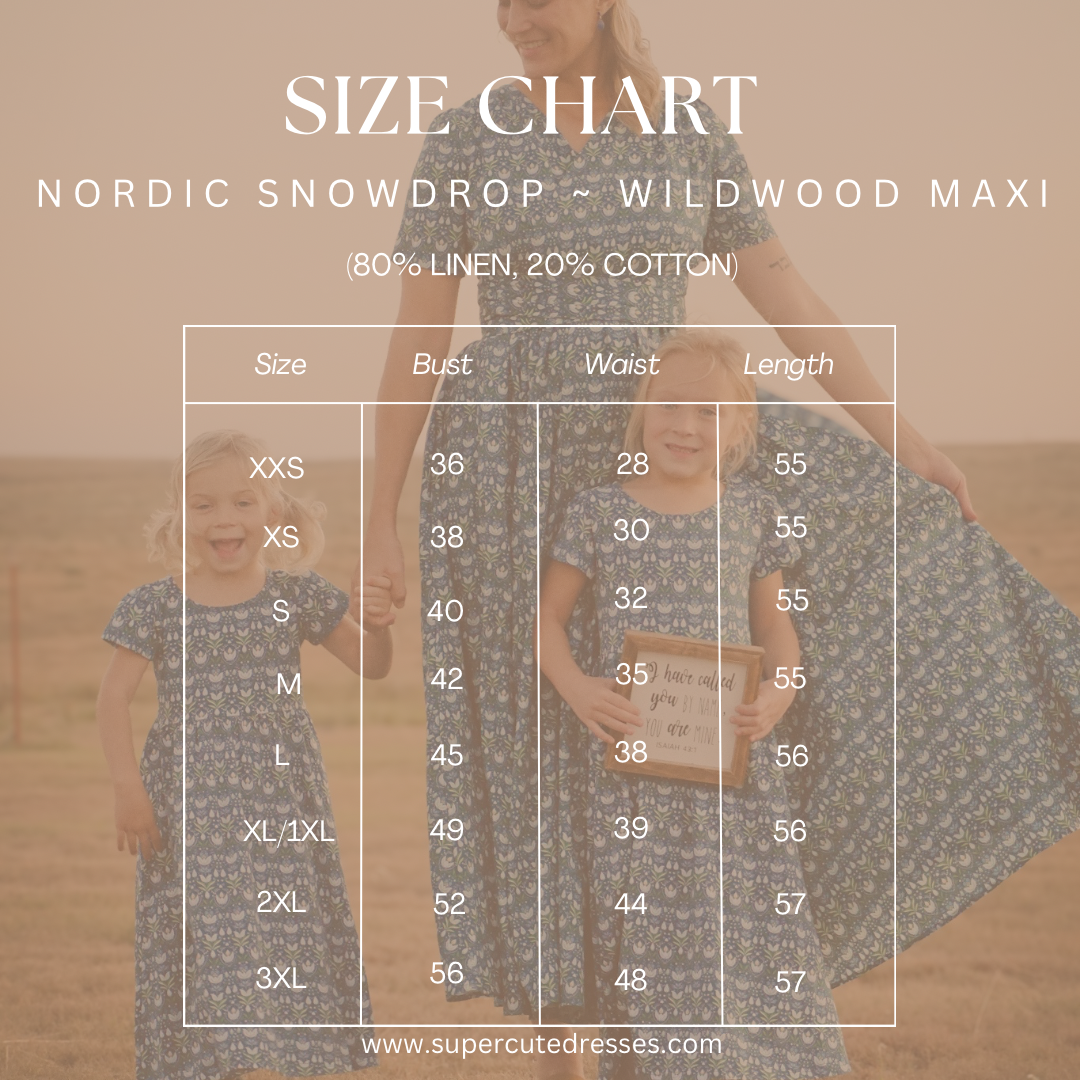 Size chart for Nordic Snowdrop dress
