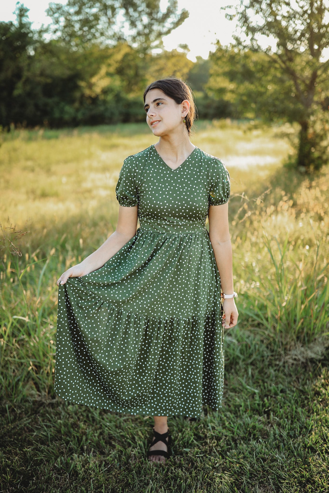 Olive Dots ~ Storybook Dress